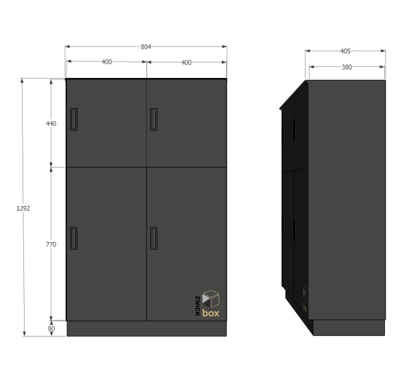 Impianto ZWICKBOX - serratura pacchi - con 4 box pacchi